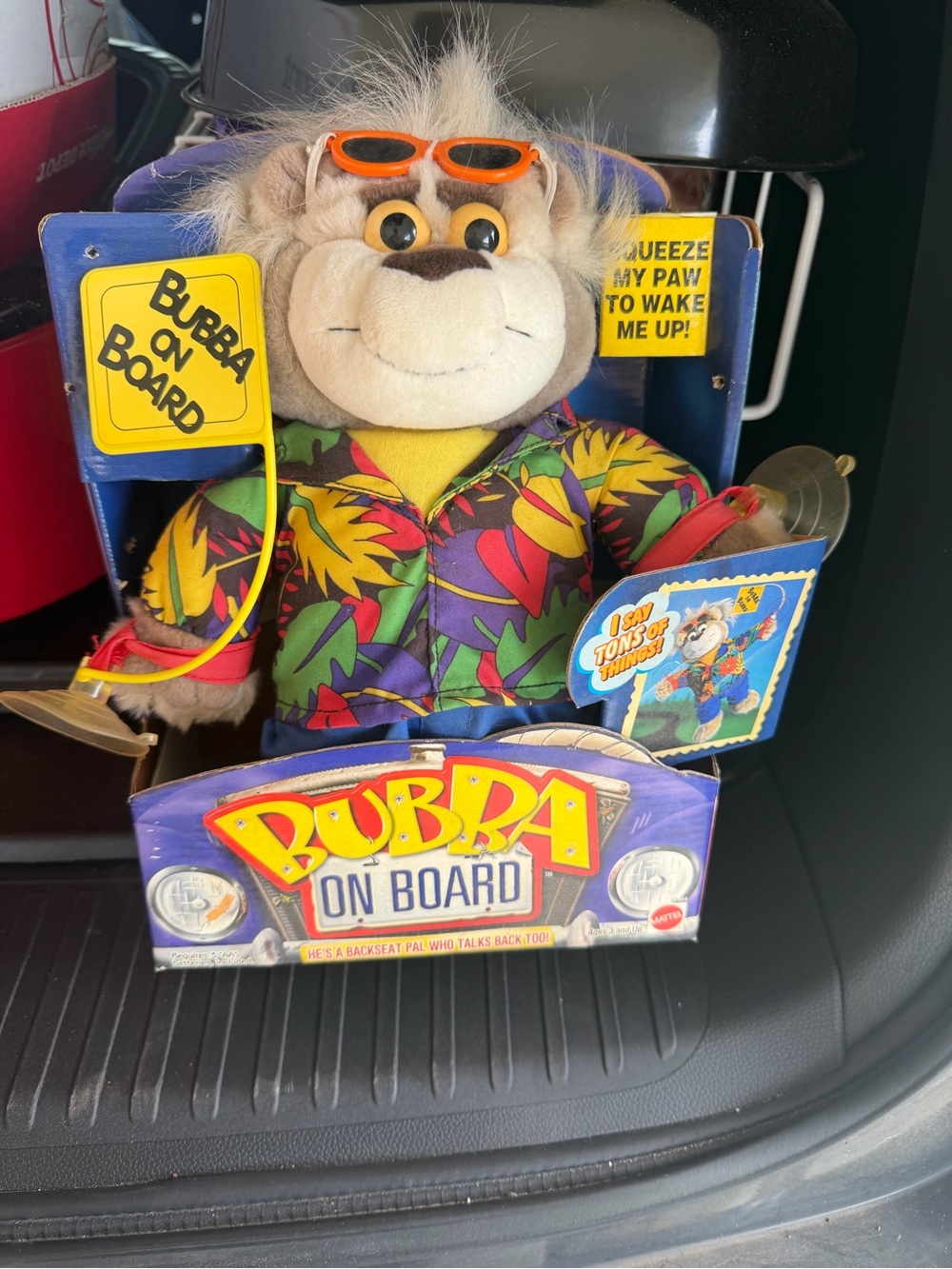 Mattel Bubba On Board Plush Monkey in Purple, Yellow & Orange Hawaiian Shirt